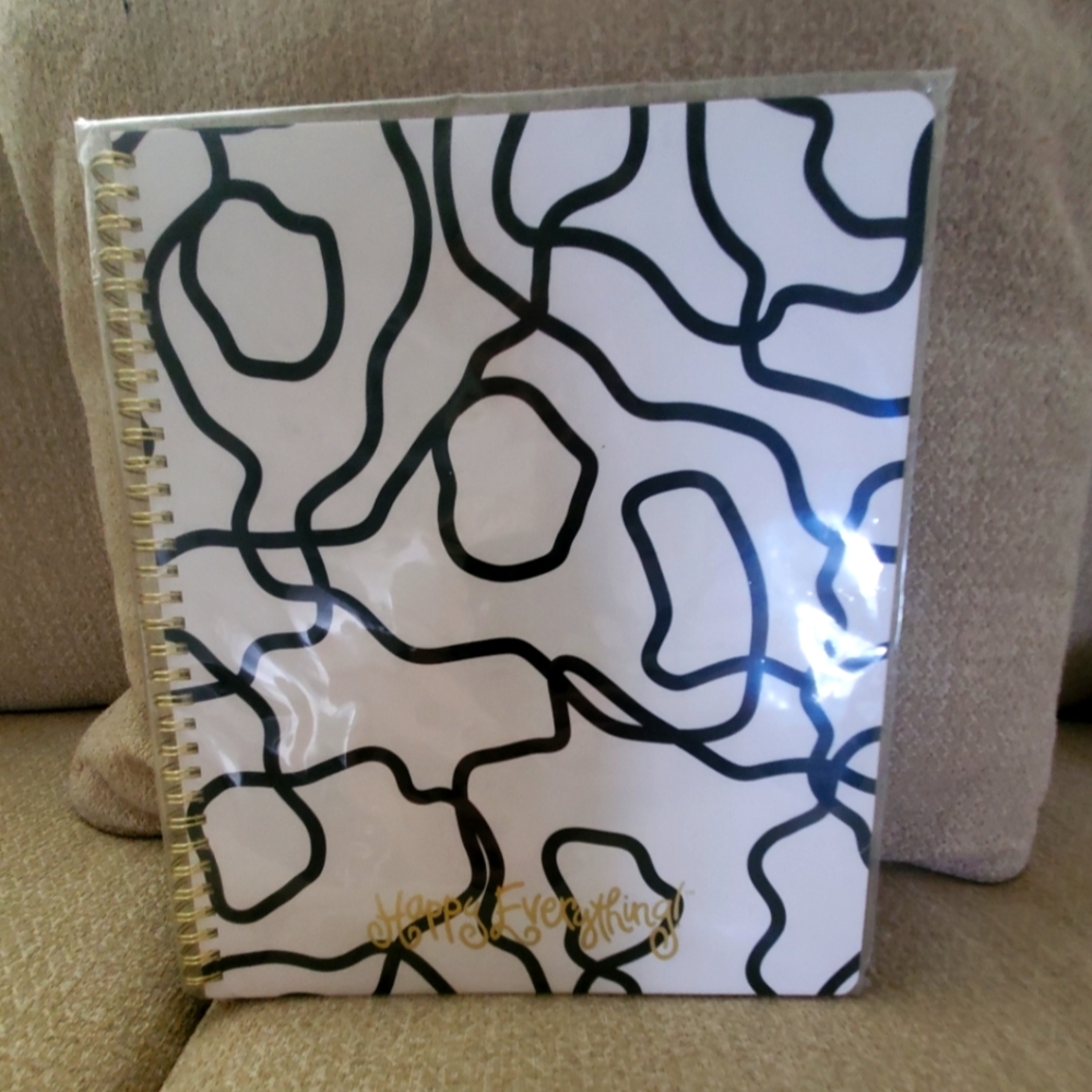 Black and White Squiggle Large spiral notebook, Happy Everything, Brand new